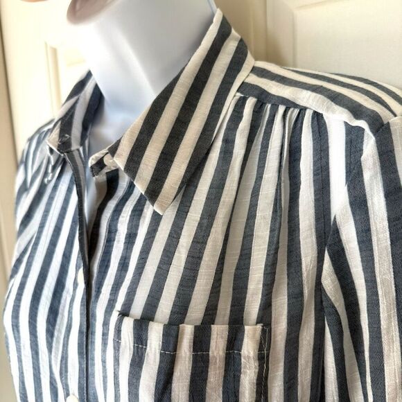 NWOT Zac & Rachel Grey Indigo Striped Button down Shirt - Picture 5 of 11